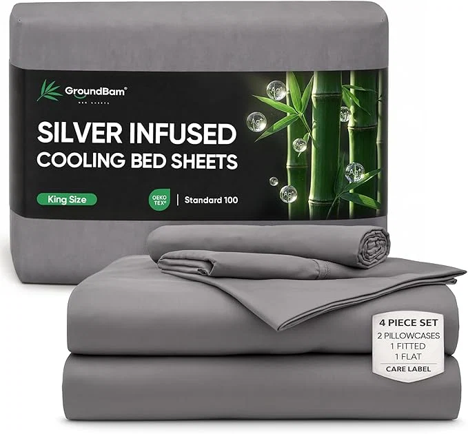 High-Quality Sheets Silver Infused Bed Sheets Set Temperature-Regulating Fabric with Self-Cleaning Technology for 3X Freshness Sleep Organic Viscose Derived from Bamboo Grey King Flexible