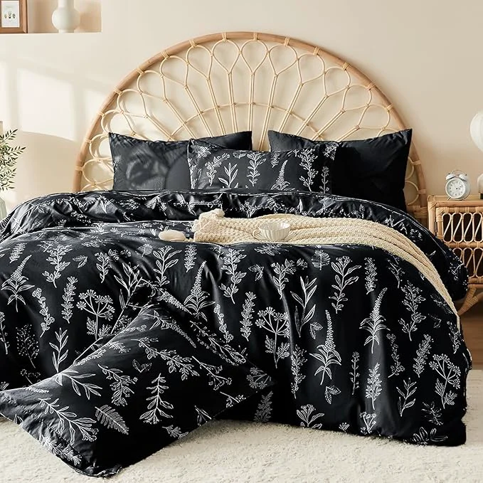 Fine MUXHOMO Duvet Cover King Size Reversible Floral Black Duvet Cover Set with Zipper Closure 3 Pieces Botanical Patterns Soft Microfiber Bedding Set 90 quot x104 quot 2 Pillow Cases 20 quot ×36 quot Genuine