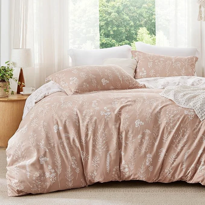 Modern Bedsure Duvet Cover King Size - Reversible Pink King Duvet Cover Set with Zipper Closure 3 Pieces Botanical Floral Patterned Bedding Set with 8 Corner Ties and 2 Pillow Shams Safe