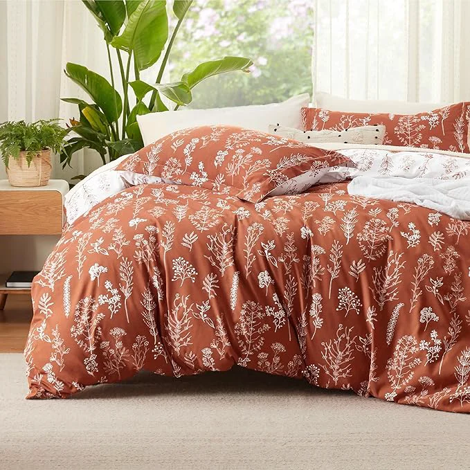 World-Class Bedsure Duvet Cover King Size - Reversible Terracotta King Duvet Cover Set with Zipper Closure 3 Pieces Floral Patterned Bedding Set with 8 Corner Ties and 2 Pillow Shams Durable