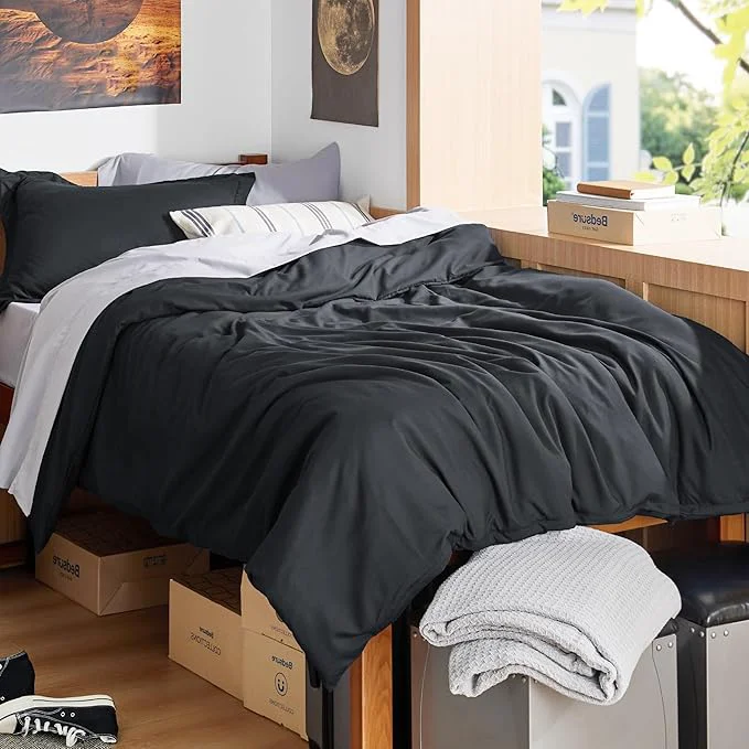 Advanced Bedsure Duvet Cover Twin Twin XL Size - Soft Double Brushed Bedding Set for Kids amp Adults Zipper Closure 2 Pieces Includes 1 Duvet Cover 68 quot x90 quot amp 1 Pillow Sham NO Comforter Black Functional