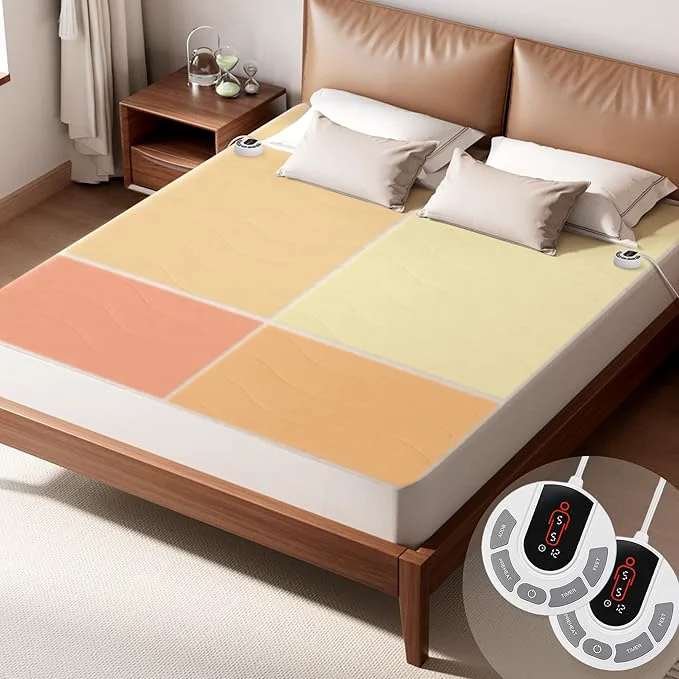 Practical GOTCOZY Multi-Zone Heated Mattress Pad Queen Size - Electric Mattress Pad Fit up to 15 quot with 10 Heat Setting amp 12 Hour Auto Off Independent Body amp Feet Heating Machine Washable（Bleach） Breathable