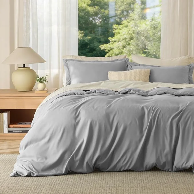 Safe Bedsure Duvet Cover Oversized Queen Size - Soft Double Brushed Bedding Set for Kids amp Adults Zipper Closure 3 Pieces Includes 1 Duvet Cover 98 quot x98 quot amp 2 Pillow Shams NO Comforter Grey Sustainable