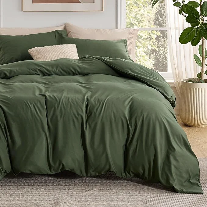 Trusted Bedsure Duvet Cover with Fitted Sheet Queen - Cooling Deep Pocket Hotel Luxury Soft Double Brushed Bedding Set with Zipper Closure 1 Duvet Cover 1 Fitted Sheet 2 Pillow Shams NO Comforter Green Breathable