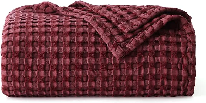 Sustainable Bedsure Cooling Cotton Waffle Twin XL Blanket - Lightweight Breathable Blanket of Rayon Derived from Bamboo for Hot Sleepers Luxury Throws for Bed Couch and Sofa Dark Red 66x90 Inches Convenient