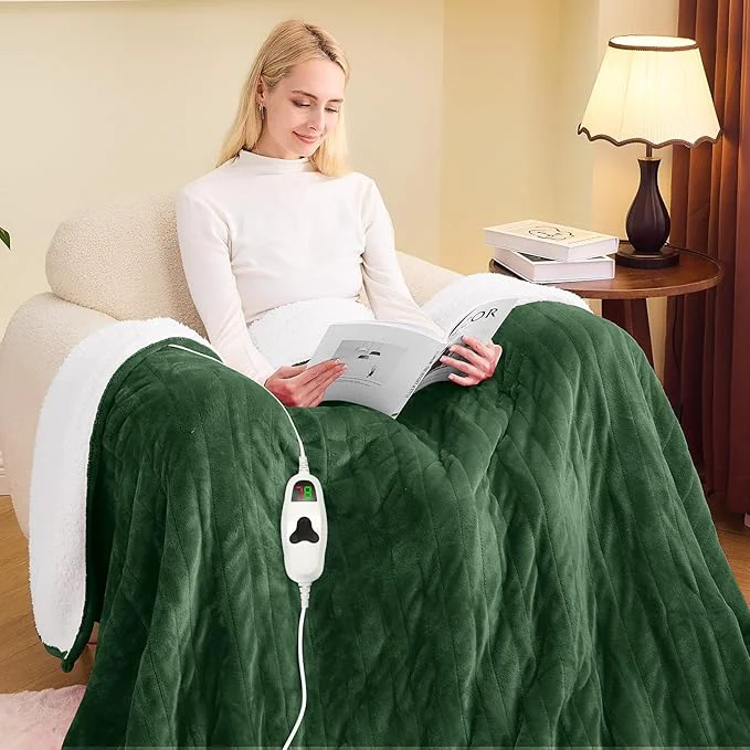 Modern greenoak Heated Blanket Electric Full 72 quot X84 quot Heating Blankets with 10 Heat Levels 8 Hours Auto-Off Soft Flannel Sherpa Fluffy House Warming Gifts for Grandma Seniors Momt Jade Green Artisan
