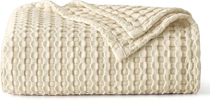 High-Grade Bedsure Cooling Cotton Waffle Twin XL Blanket - Lightweight Breathable Blanket of Rayon Derived from Bamboo for Hot Sleepers Natural 66x90 Inches Flexible
