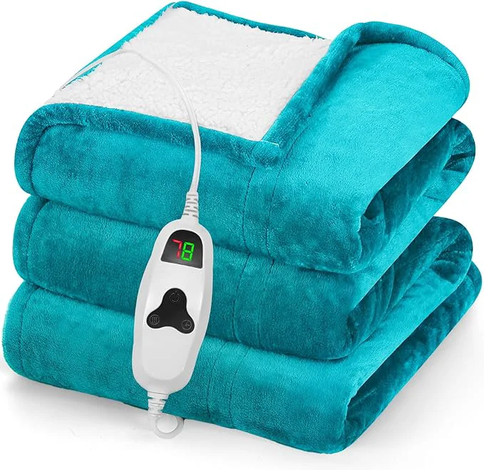 Safe greenoak Heated Blanket Electric Throw 50 quot X60 quot Heating Blanket with 10 Heat Levels 1 2 4 6 11 Hours Auto-Off Overheat Protection Flannel Sherpa Soft Warm Heater Blanket ETL Lake Blue Professional