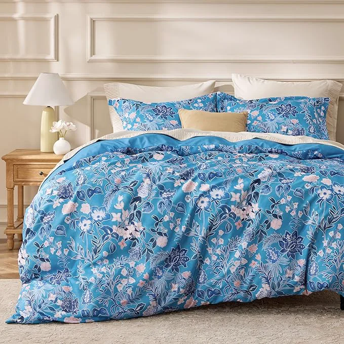 Unique Bedsure Duvet Cover King Size - Reversible Blue Flowers Duvet Cover Set with Zipper Closure 3 Pieces Bluejay Bedding Set with 8 Corner Ties and 2 Pillow Shams 20 quot x36 quot Superior