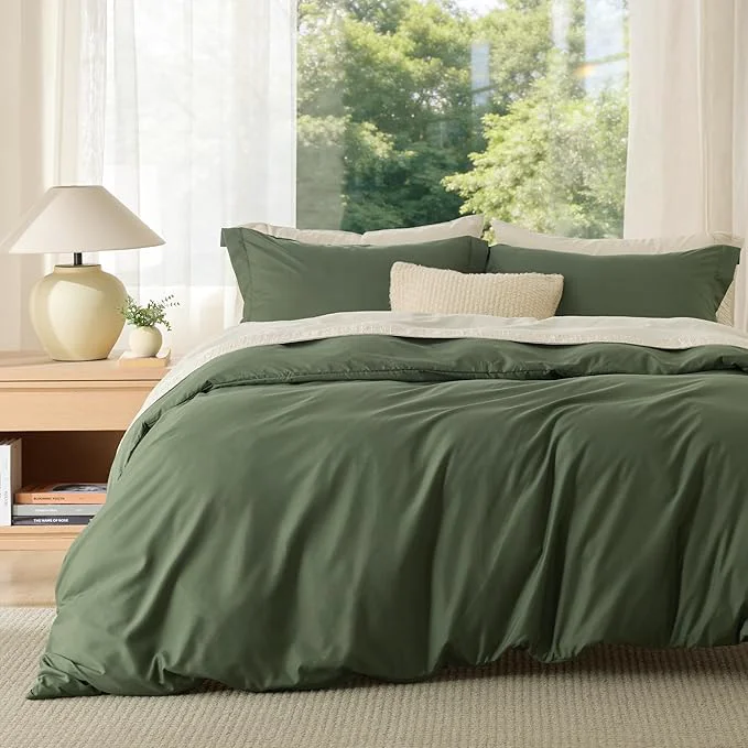 World-Class Bedsure Duvet Cover Oversized Queen Size - Soft Double Brushed Bedding Set for Kids amp Adults Zipper Closure 3 Pieces Includes 1 Duvet Cover 98 quot x98 quot amp 2 Pillow Shams NO Comforter Olive Green Smooth