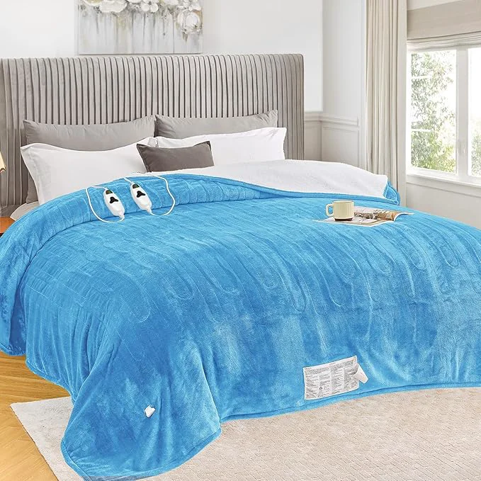 Specialty greenoak Heated Blanket Electric Queen Size 84 quot X90 quot Dual Control Heating Blankets with 10 Levels 8 Hours Auto-Off Soft Sherpa Fluffy House Warming Gifts for Grandma Seniors Momt Pale Blue Expertly Made