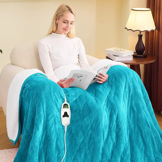 Artisan greenoak Heated Blanket Electric Twin 62 quot X84 quot Heating Blanket with 10 Heat Levels 1 2 4 6 8 Hours Auto-Off Soft Flannel Sherpa Warm Heater Christmas Blanket Aqua Green Fashionable