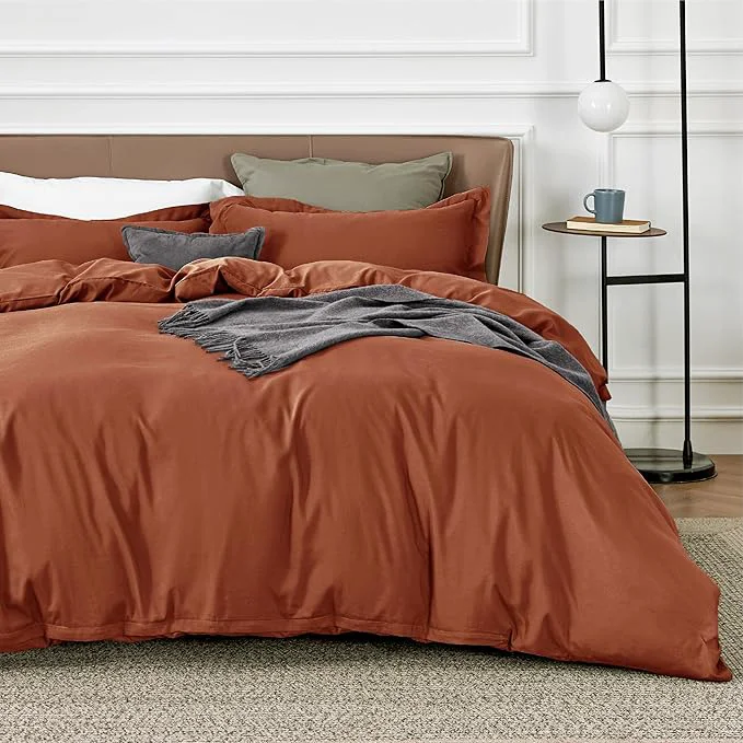 Solid Bedsure Duvet Cover Full Size - Soft Double Brushed Bedding Set for Kids amp Adults Zipper Closure 3 Pieces Includes 1 Duvet Cover 80 quot x90 quot amp 2 Pillow Shams NO Comforter Terracotta Long-Lasting