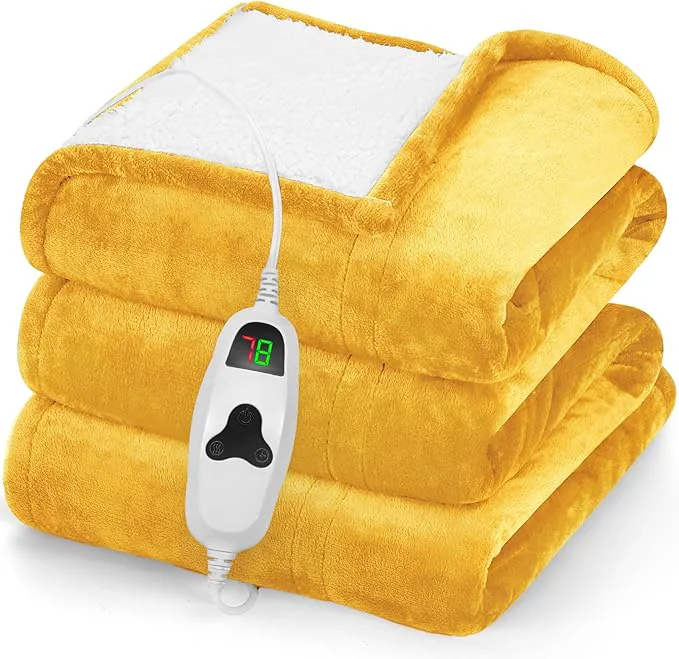 High-Grade greenoak Heated Blanket Electric Throw 50 quot X60 quot Heating Blankets with 10 Heat Levels 8 Hours Auto-Off Soft Flannel Sherpa Fluffy House Warming Gifts for Grandma Seniors Mom Ginger Yellow Proven