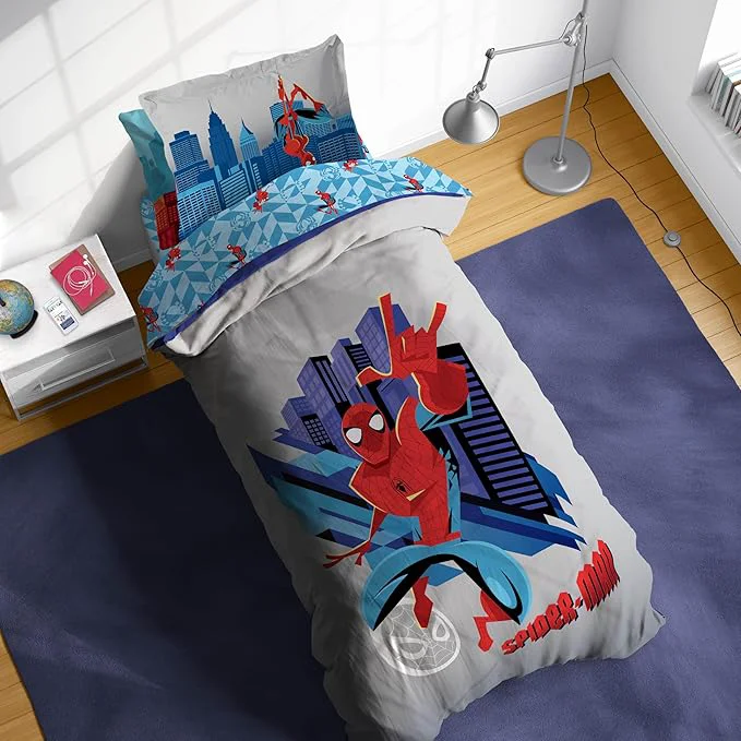 Premium Sunny Side Up Kids Comforter Set Includes Sheets and Pillow Covers - Soft and Cozy Bed Set for Stylish Room Decor Gray - Spiderman 5 Piece Twin Bedding Trendy