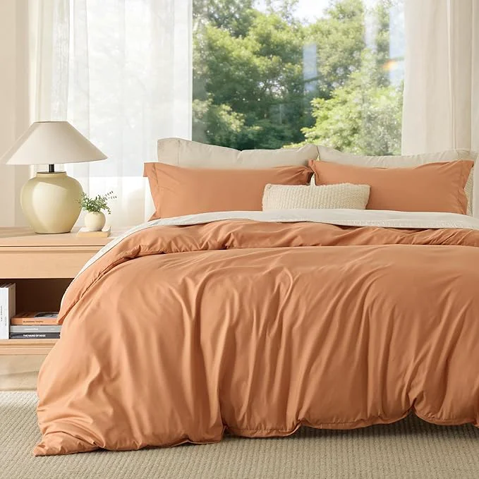 Casual Bedsure Duvet Cover Queen Size - Soft Double Brushed Bedding Set for Kids amp Adults Zipper Closure 3 Pieces Includes 1 Duvet Cover 90 quot x90 quot amp 2 Pillow Shams NO Comforter Burnt Orange Secure