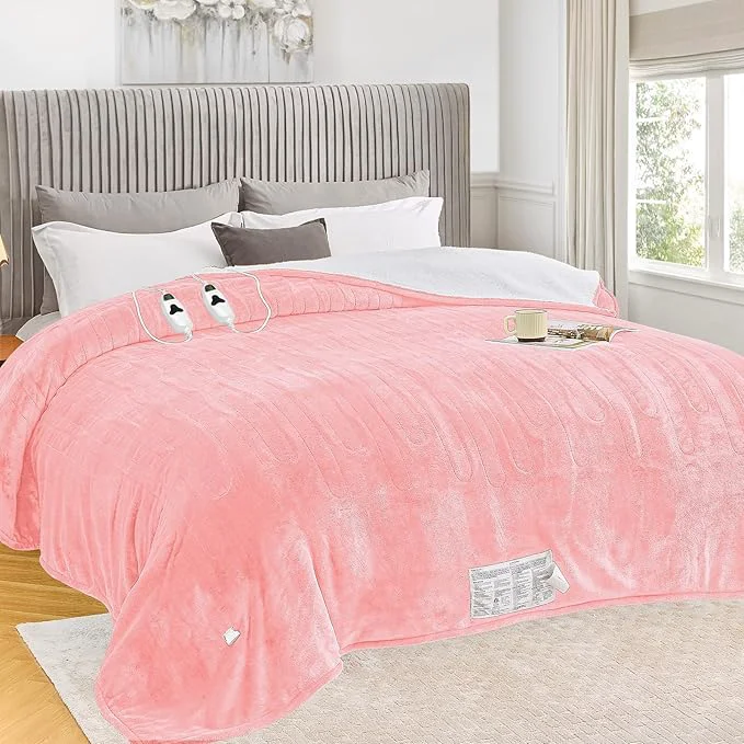 Detailed greenoak Heated Blanket Electric King Size 100 quot X90 quot Dual Control Heating Blanket with 10 Heat Levels 1 2 4 6 8 Hours Auto-Off Sherpa Soft Warm Christmas Blanket Light Pink Certified