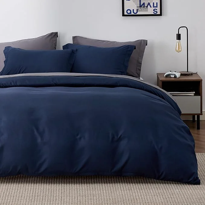 Traditional Bedsure Duvet Cover Queen Size - Soft Double Brushed Bedding Set for Kids amp Adults Zipper Closure 3 Pieces Includes 1 Duvet Cover 90 quot x90 quot amp 2 Pillow Shams NO Comforter Navy Blue Green