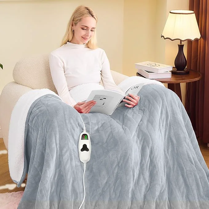 Luxury greenoak Heated Blanket Electric Full 72 quot X84 quot Heating Blanket with 10 Heat Levels 1 2 4 6 8 Hours Auto-Off Flannel Sherpa Soft Warm Heater Blanket Dove Grey Casual