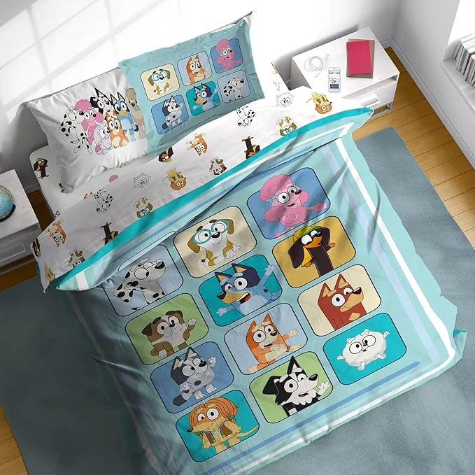 Exclusive Sunny Side Up Bluey amp Friends Full Comforter Set - 7 Piece Kids Bedding Includes Comforter Sheets amp Pillow Cover - Super Soft Microfiber Bed Set Green