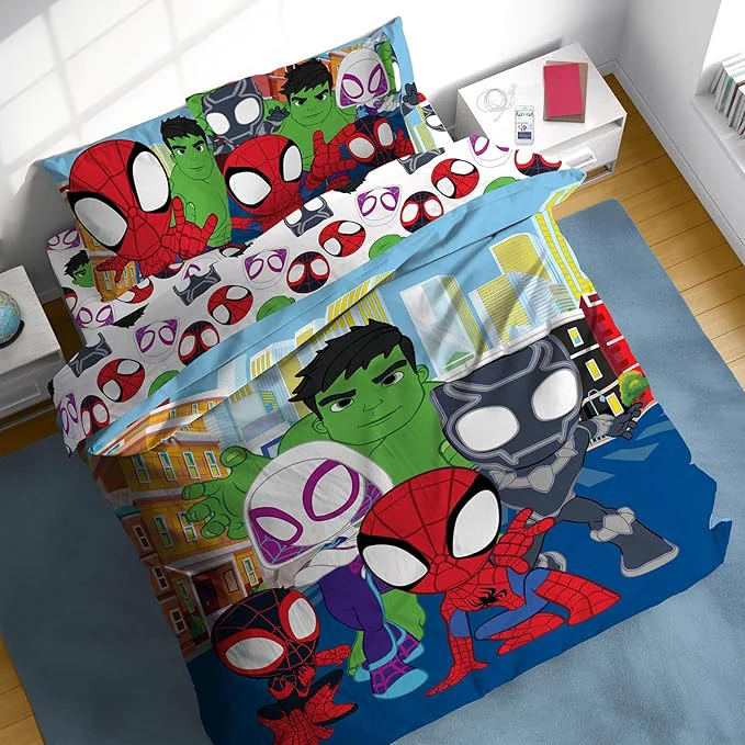 Sunny Side Up Marvel Spidey amp His Friends Full Comforter Set - 7 Piece Kids Bedding Includes Comforter Sheets amp Pillow Cover - Super Soft Superheroes Microfiber Bed Set Stylish
