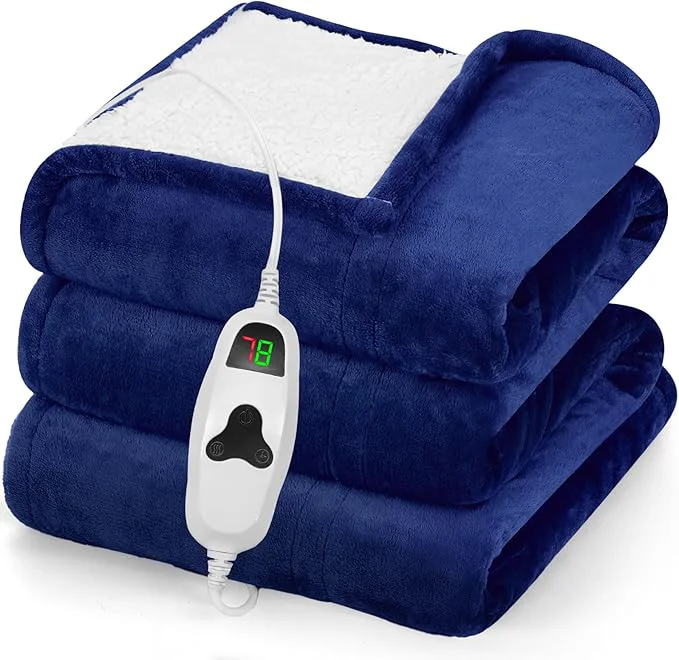 Professional greenoak Heated Blanket Electric Throw 50 quot X60 quot Heating Blanket with 10 Heat Levels 8 Hours Auto-Off Fleece Soft Sherpa Blanket Gifts for Grandma Mom Seniors Sea Blue Stylish