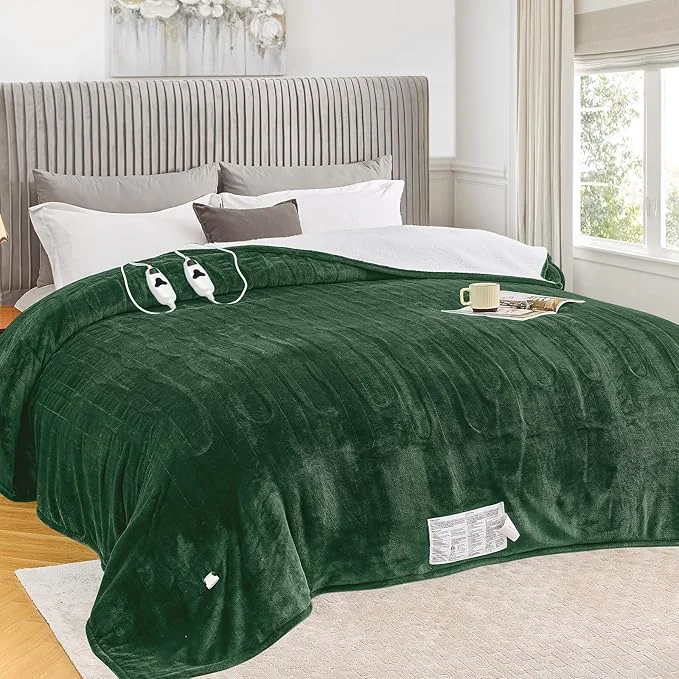 Easy-to-Use greenoak Heated Blanket Electric Queen Size 84 quot X90 quot Dual Control Heating Blankets with 10 Levels 8 Hours Auto-Off Soft Sherpa Fluffy House Warming Gifts for Grandma Seniors Momt Jade Green Traditional