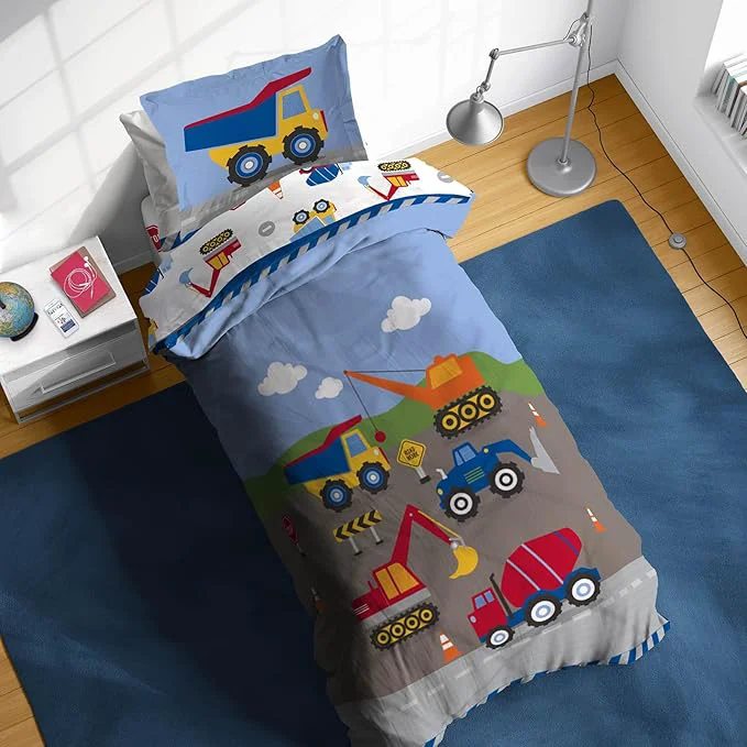 Proven Sunny Side Up Construction Zone Twin Comforter Set - 5 Piece Kids Bedding Includes Comforter Sheets amp Pillow Cover - Super Soft Vehicles Microfiber Bed Set Advanced