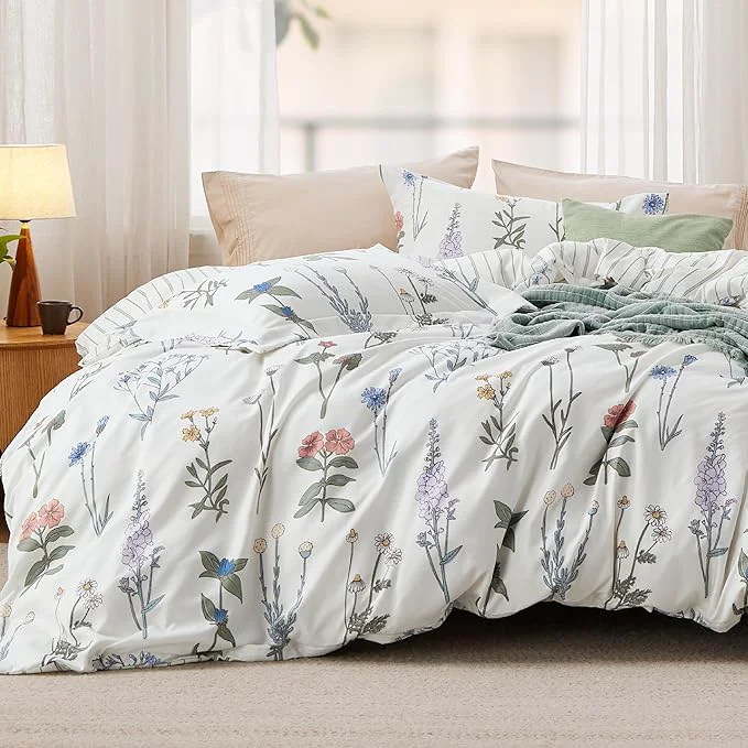 Dependable Bedsure Duvet Cover Queen Size - Reversible Cute Floral Duvet Cover Set with Zipper Closure 3 Pieces White Bedding Set with 8 Corner Ties and 2 Pillow Shams 20 quot x26 quot Green