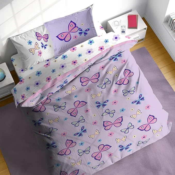 Elite Sunny Side Up Butterfly Full Comforter Set - 7 Piece Kids Bedding Includes Comforter Sheets amp Pillow Cover - Super Soft Purple Floral Microfiber Bed Set Relaxed