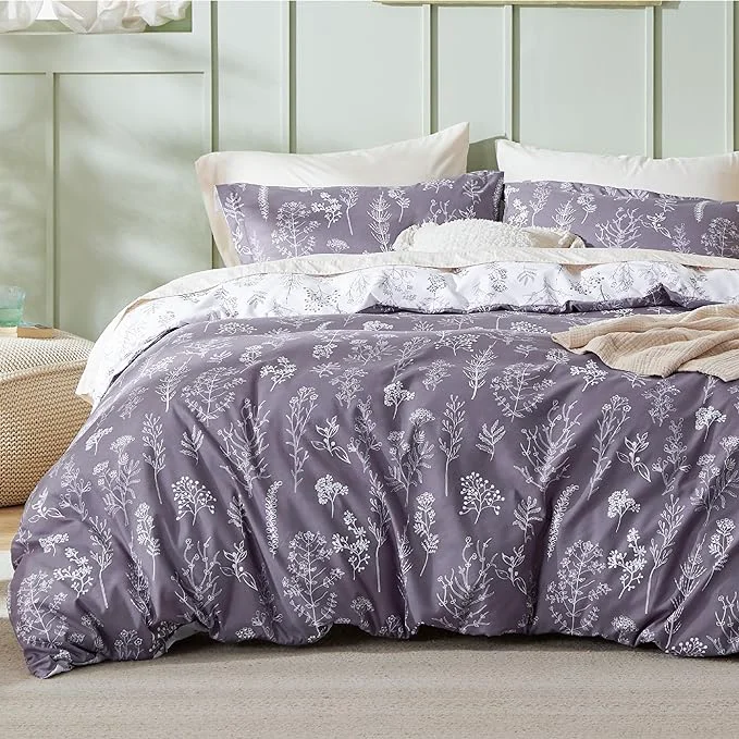 Minimalist Bedsure Duvet Cover King Size - Reversible Grayish Purple King Duvet Cover Set with Zipper Closure 3 Pieces Cute Floral Patterned Bedding Set with 8 Corner Ties and 2 Pillow Shams Elegant