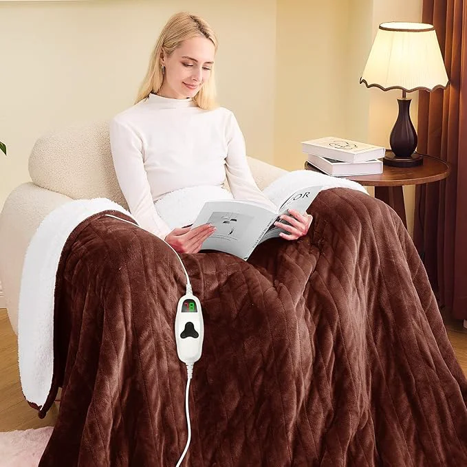 Functional greenoak Heated Blanket Electric Full 72 quot X84 quot Heating Blankets with 10 Heat Levels 8 Hours Auto-Off Soft Flannel Sherpa Fluffy House Warming Gifts for Grandma Seniors Mom Mocha Excellent