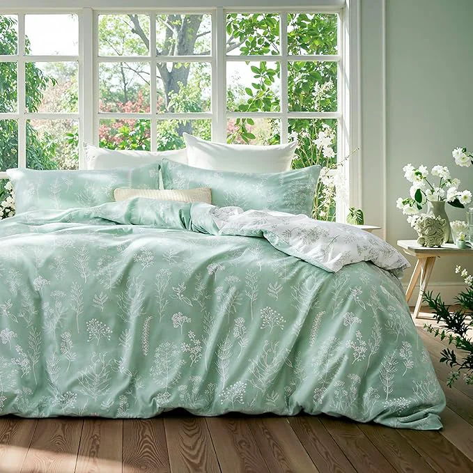 Pure Bedsure Duvet Cover King Size - Reversible Floral Duvet Cover Set with Zipper Closure Green Bedding Set 3 Pieces 1 Duvet Cover 104 quot x90 quot with 8 Corner Ties and 2 Pillow Shams 20 quot x36 quot Efficient