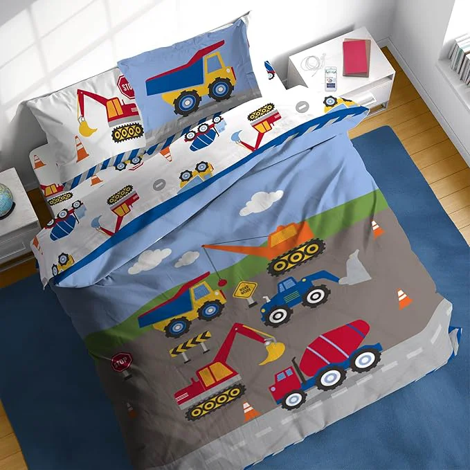 Selected Sunny Side Up Construction Zone Full Comforter Set - 7 Piece Kids Bedding Includes Comforter Sheets amp Pillow Cover - Super Soft Vehicles Microfiber Bed Set Environmentally Friendly