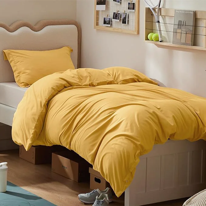 User-Friendly Bedsure Duvet Cover Twin Twin XL Size - Soft Double Brushed Bedding Set for Kids amp Adults Zipper Closure 2 Pieces Includes 1 Duvet Cover 68 quot x90 quot amp 1 Pillow Sham NO Comforter Golden Yellow Unique