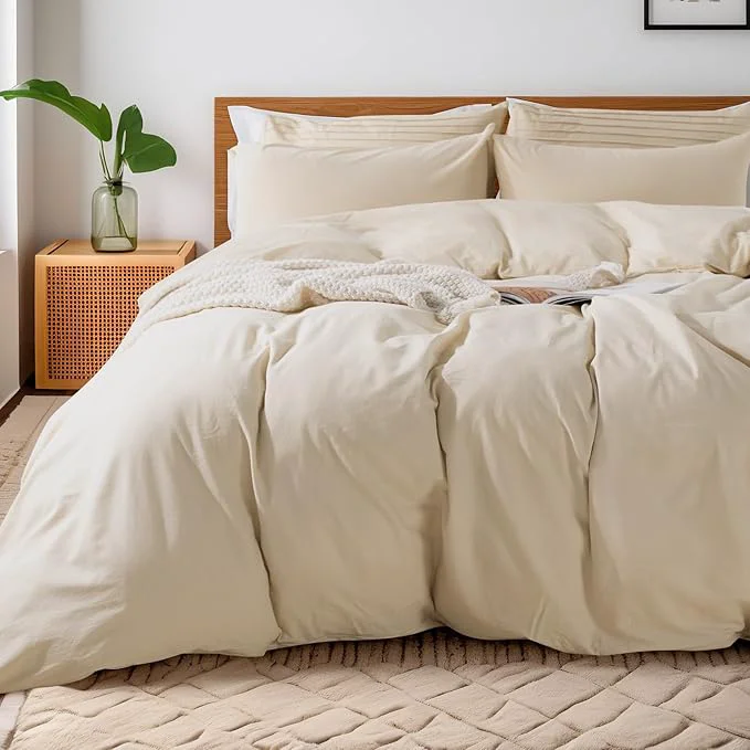 Recyclable NEXHOME PRO Cotton Duvet Cover Oversized Queen 98 quot x98 quot Linen Look Textured Organic Natural Washed Cotton Duvet Cover 3 Pieces Bedding Set Zipper Closure Breathable No Comforter Exceptional