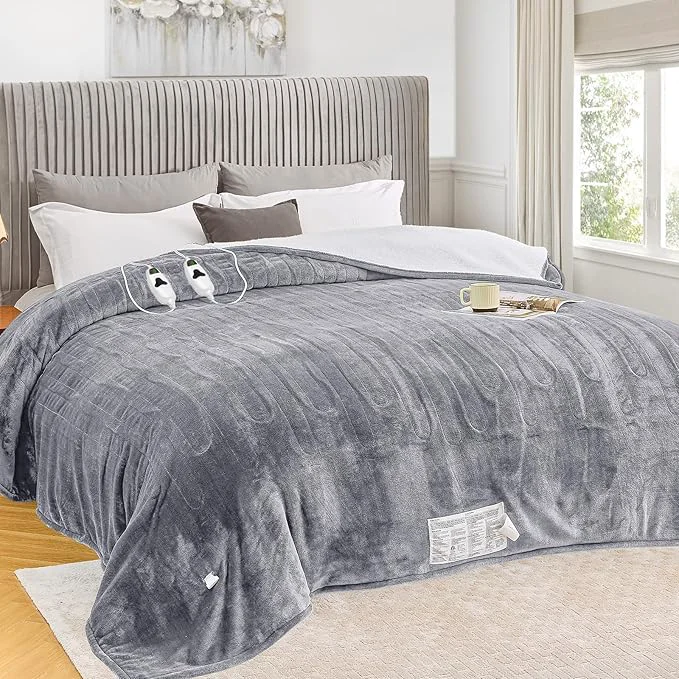 Classic greenoak Heated Blanket Electric Queen Size 84 quot X90 quot Dual Control Heating Blanket with 10 Heat Levels 8 Hours Auto-Off Fleece Soft Gifts for Grandma Seniors Mom Misty Grey Elegant