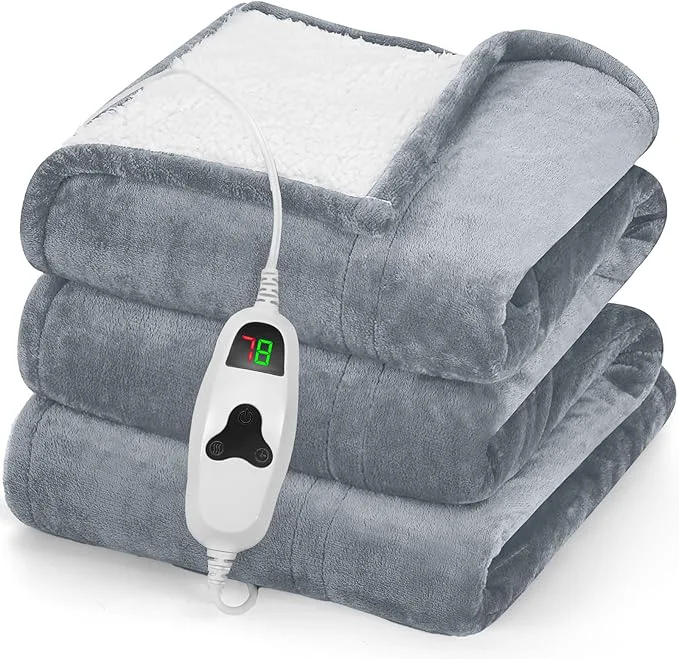 Fine greenoak Heated Blanket Electric Throw 50 quot X60 quot Heating Blanket with 10 Heat Levels 8 Hours Auto-Off Fleece Soft Blanket Birthday Gifts for Grandma Seniors Dove Grey Comfortable
