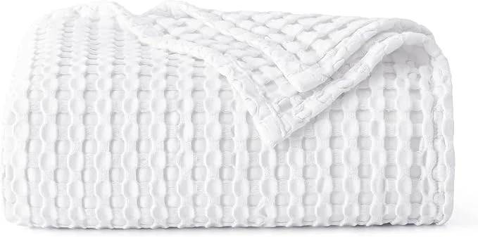 Original Bedsure Cooling Cotton Waffle Weave Blanket - Lightweight Breathable Blanket of Rayon Derived from Bamboo for Hot Sleepers Luxury Throws for Bed Couch and Sofa White 50x70 Inches High-Quality