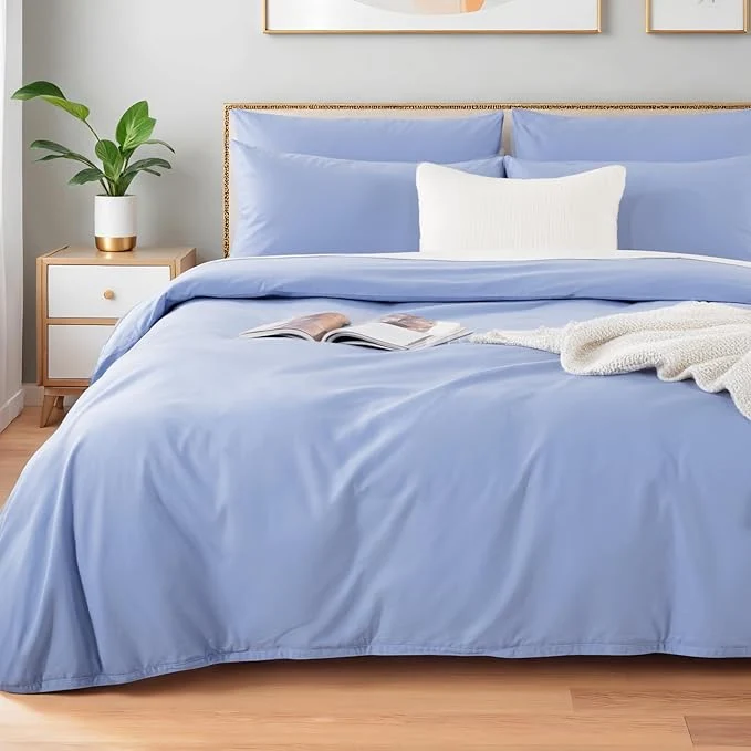 Healthy NEXHOME PRO Queen Duvet Cover Set Washed Cotton with Linen-Like Texture Natural Organic Breathable amp Comfortable Includes Home Bedding Set Baby Blue No Comforter 9090 First-Class