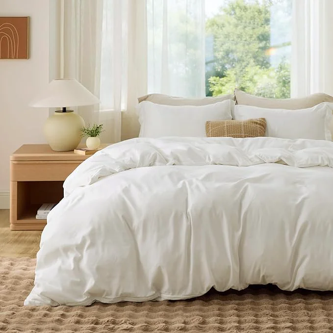 Specialty Bedsure Duvet Cover Full Size - Soft Double Brushed Bedding Set for Kids amp Adults Zipper Closure 3 Pieces Includes 1 Duvet Cover 80 quot x90 quot amp 2 Pillow Shams NO Comforter Cream White Natural