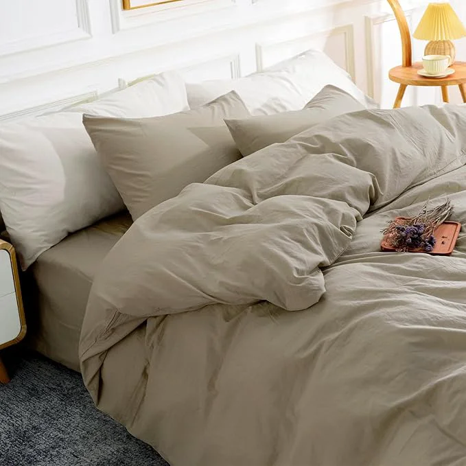 Specialty NEXHOME PRO Duvet Cover Set Washed Cotton Oversized King 120 quot x98 quot Linen Feel Textured Organic Natural 3 Pieces Bedding Set with Zipper Closure and Corner Ties Breathable Soft No Comforter High-Quality