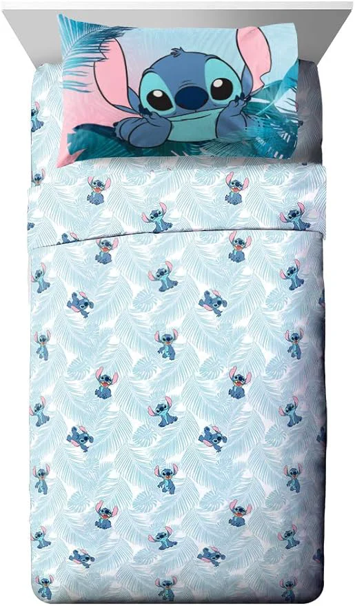 Classic Jay Franco Kids Sheet Set with Fitted Flat Sheets amp Pillow Cover - Ultra-Soft Bedding with Pillowcase for Room Decor Teal - Lilo amp Stitch 4 Piece Full Refined