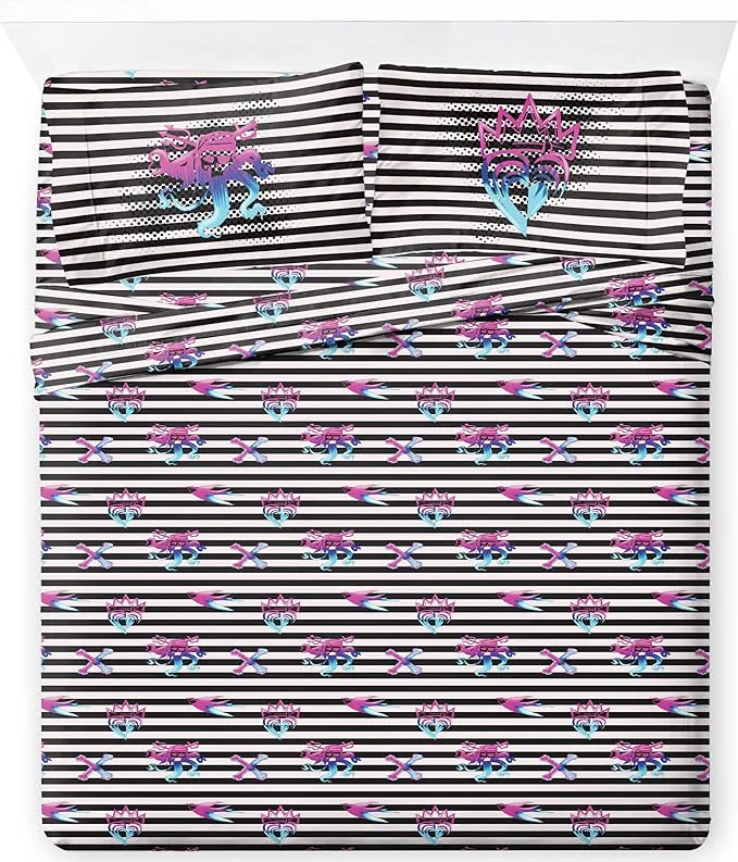 Durable Jay Franco Kids Sheet Set with Fitted Flat Sheets amp Pillow Cover - Ultra-Soft Bedding with Pillowcase for Room Decor Multi Color - Descendants 4 Piece Queen Recyclable