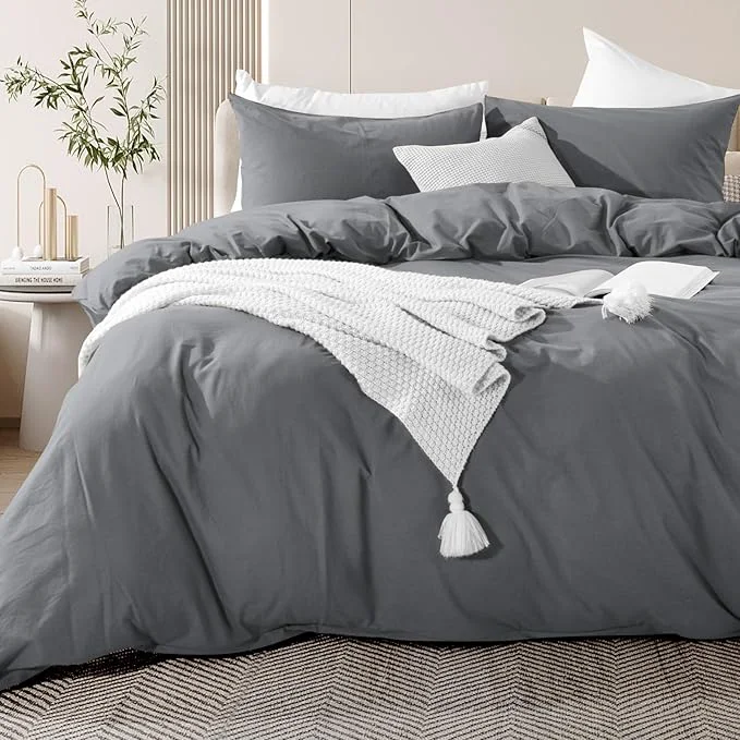 NEXHOME PRO Duvet Cover Set Kids Twin Size Linen Feel Textured Organic Natural Washed Cotton Duvet Cover 2 Pieces Bedding Set with Zipper Closure Breathable Soft Clean