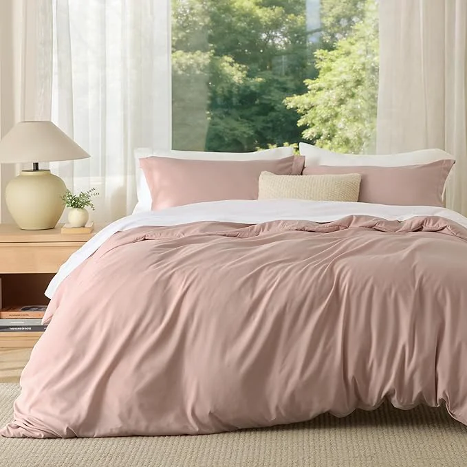 Secure Bedsure Duvet Cover King Size - Soft Double Brushed Bedding Set for Kids amp Adults Zipper Closure 3 Pieces Includes 1 Duvet Cover 104 quot x90 quot amp 2 Pillow Shams NO Comforter Dusty Rose Sophisticated