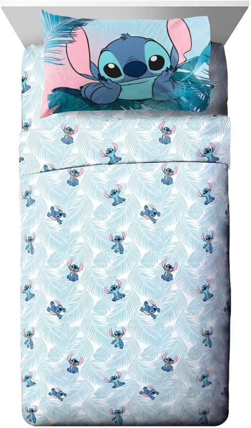 User-Friendly Jay Franco Kids Sheet Set with Fitted Flat Sheets amp Pillow Cover - Ultra-Soft Bedding with Pillowcase for Room Decor Teal - Lilo amp Stitch 3 Piece Twin Natural