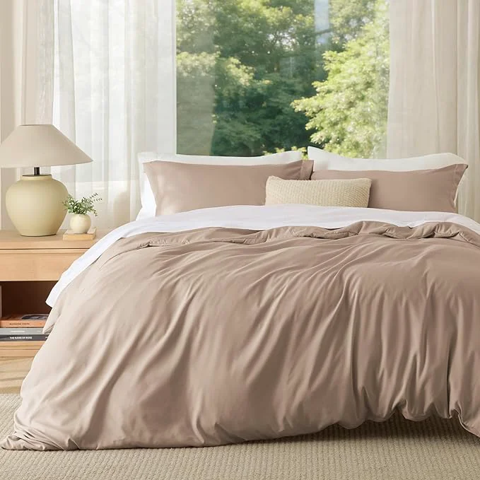 Enhanced Bedsure Duvet Cover Full Size - Soft Double Brushed Bedding Set for Kids amp Adults Zipper Closure 3 Pieces Includes 1 Duvet Cover 80 quot x90 quot amp 2 Pillow Shams NO Comforter Light Khaki Breathable
