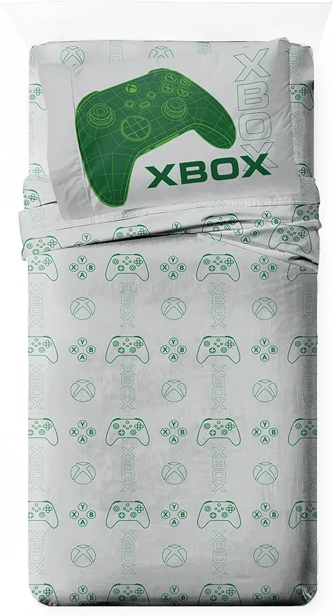Sustainable Jay Franco Kids Sheet Cartoon Set with Fitted Flat Sheets amp Pillow Cover - Ultra-Soft Bedding with Pillowcase for Room Decor White - Xbox 3 Piece Twin Environmentally Friendly