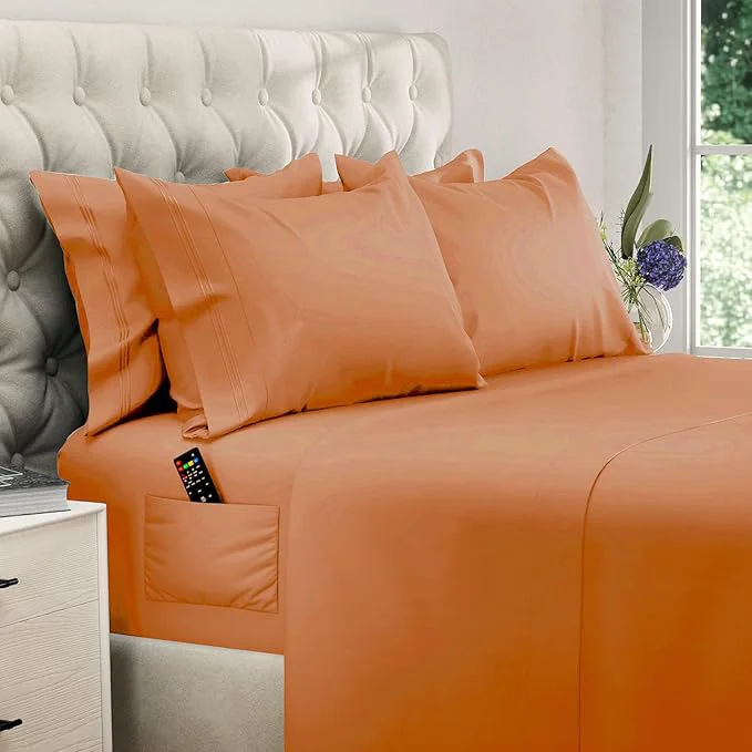 Flexible DREAMCARE Queen Sheet Set – 6 pcs Cooling Bed Sheets – up to 15 Deep Sheets Queen Size Bed Set – 2500 Supreme Collection – Extra Soft Brushed Microfiber Hotel Luxury with Side Pocket Terracota Quality